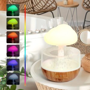 New Mushroom Cloud Rain Humidifier Household Small Mini Desktop Rain Sound Atmosphere Colorful Gradient Bedroom Nightlight